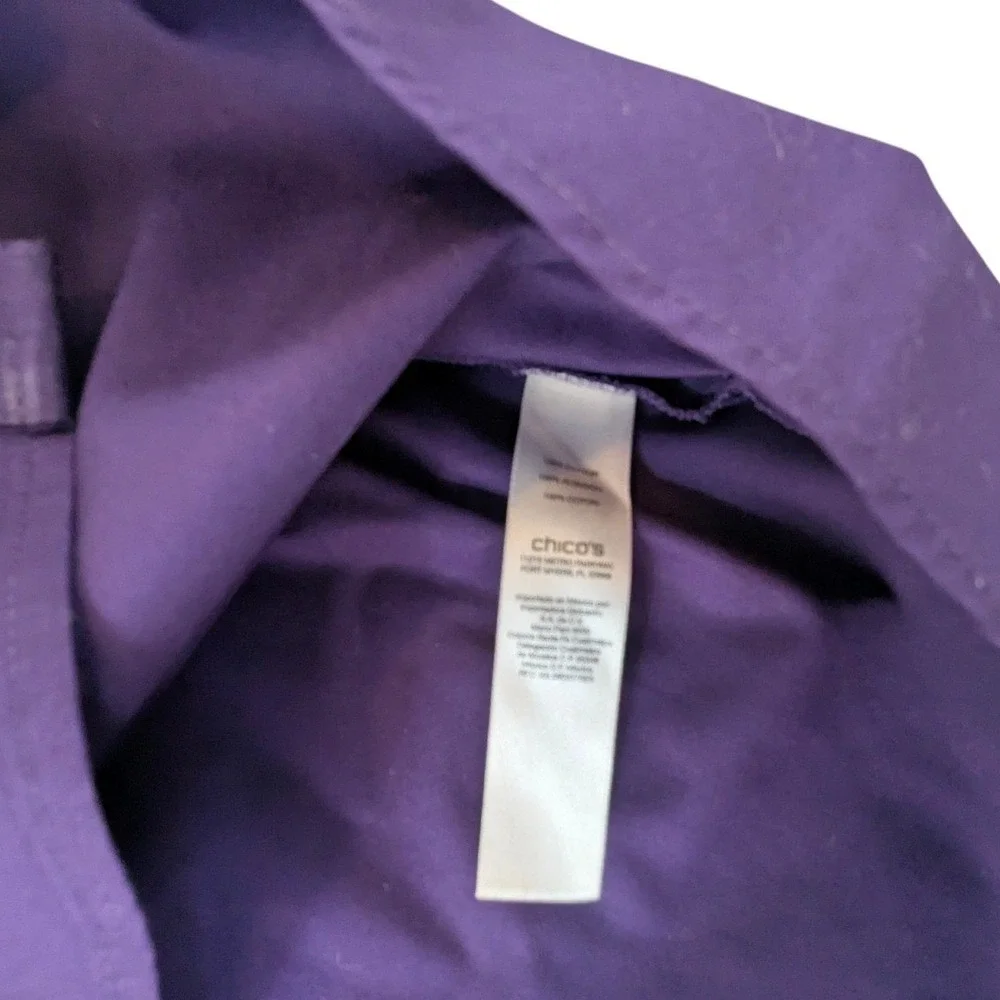 Chicos Purple Button Down Shirt Wrinkle Resistant Blouse Plum Long Sleeve Size 3
